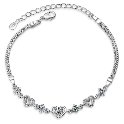 Picture of Trendy Sweet Style Crystal Women 925 Sterling Silver Girl Bride Wedding Party Bracelets