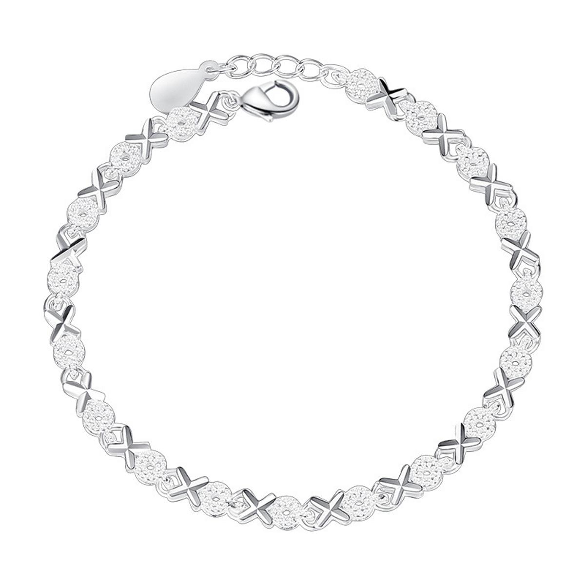Picture of Silver Heart Charm Bracelet Bangle Handmade Party Jewelry for Women Girls Flower Bracelets - Bracelet For Women