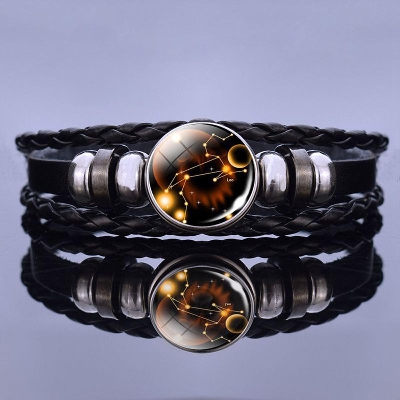 Picture of Fashion Wolf Pattern Braided Leather Bracelet, Glass Cabochon, Men's & Women's Jewelry Gift