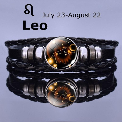 Picture of Fashion Wolf Pattern Braided Leather Bracelet, Glass Cabochon, Men's & Women's Jewelry Gift