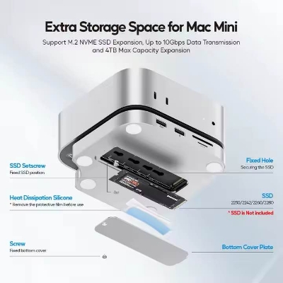 Picture of PULWTOP Mac mini M4/M4 Pro Hub Stand Dock with External Storage Upgrade M.2 SSD Enclosure(SSD NOT Included)