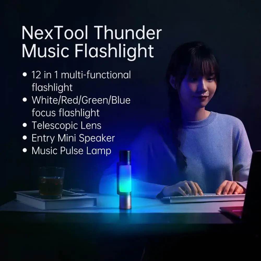 Picture of NexTool 12 In 1900lm Flashlight With Speaker Pickup Rhythm Light 4 Colors Rechargeable Flashlight For Outdoor Camping