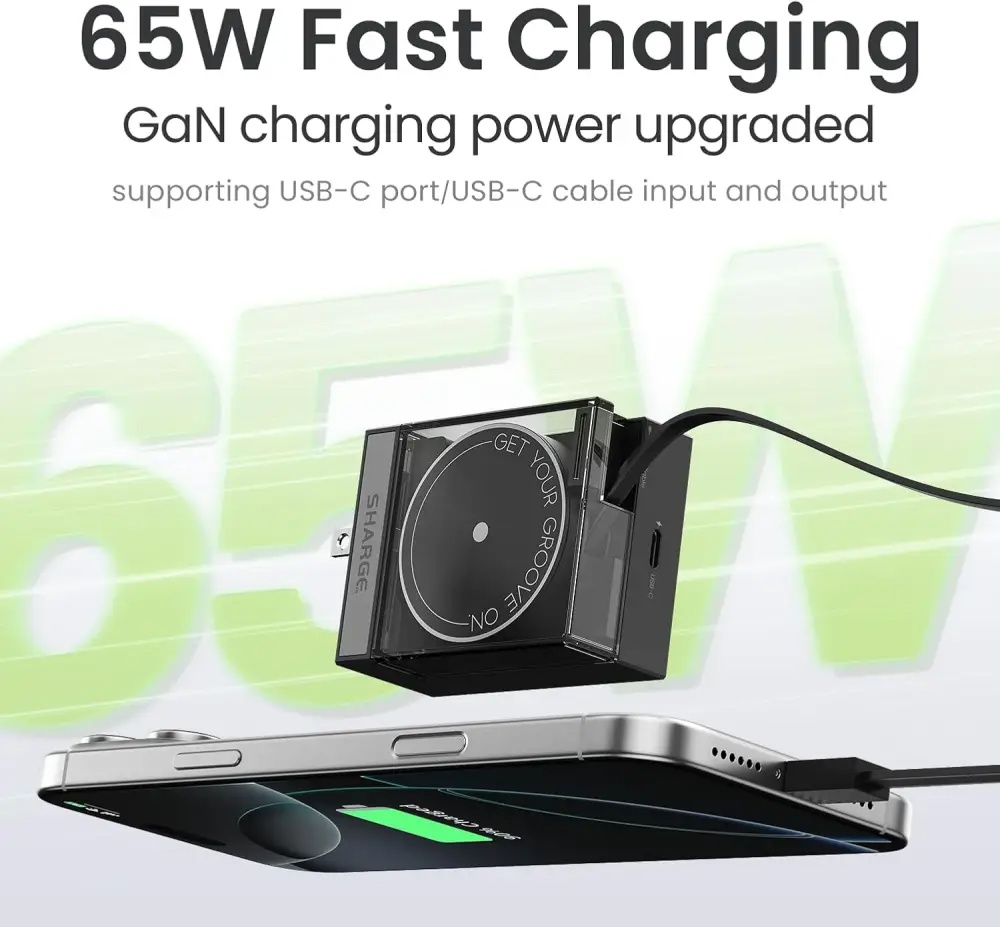 Picture of SHARGE Retractable 65W GaN Power USB C Wall Charger