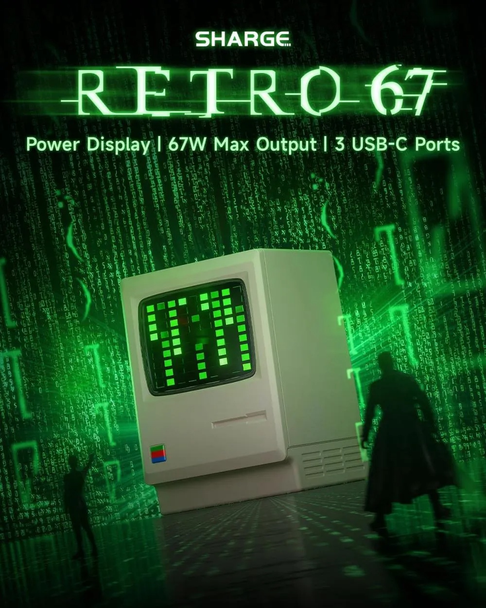 Picture of SHARGE Retro 67w USB C Power Display 3-Port Fast GaN Foldable Charger