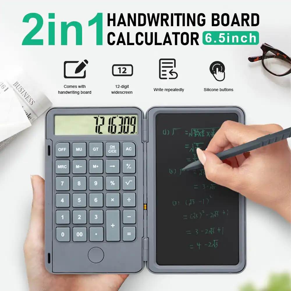 Picture of Portable Calculator & LCD Writing Tablet Digital Drawing Pad 12 Digits Display with Stylus Pen Erase Button Lock Function