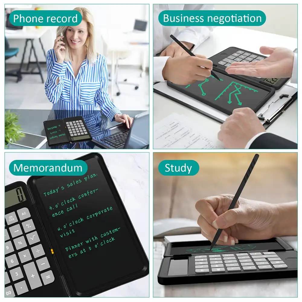 Picture of Portable Calculator & LCD Writing Tablet Digital Drawing Pad 12 Digits Display with Stylus Pen Erase Button Lock Function