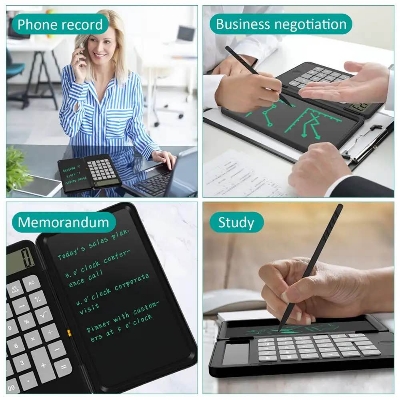 Picture of Portable Calculator & LCD Writing Tablet Digital Drawing Pad 12 Digits Display with Stylus Pen Erase Button Lock Function