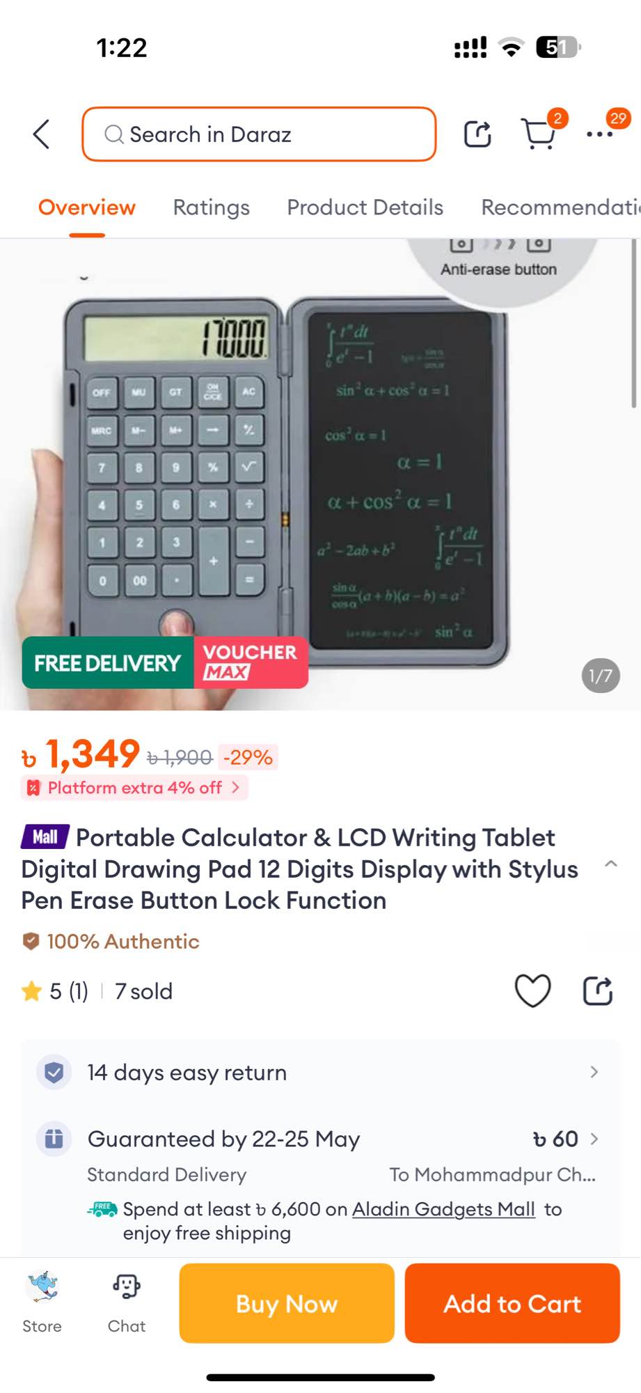 Picture of Portable Calculator & LCD Writing Tablet Digital Drawing Pad 12 Digits Display with Stylus Pen Erase Button Lock Function