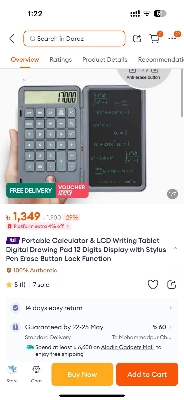 Picture of Portable Calculator & LCD Writing Tablet Digital Drawing Pad 12 Digits Display with Stylus Pen Erase Button Lock Function