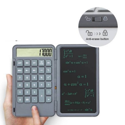 Picture of Portable Calculator & LCD Writing Tablet Digital Drawing Pad 12 Digits Display with Stylus Pen Erase Button Lock Function