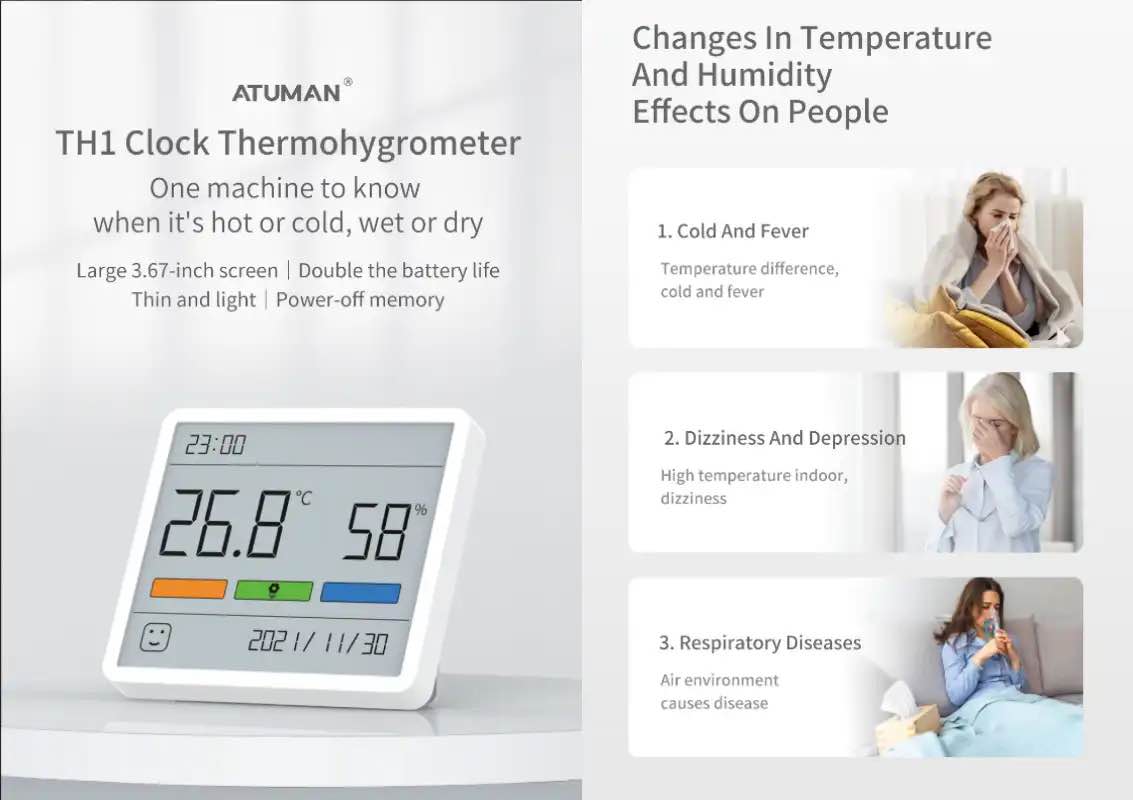Picture of Xiaomi Duka Atuman TH1 Clock Electronic Thermohygrometer Thermometer Calendar 2.8' Thin Screen