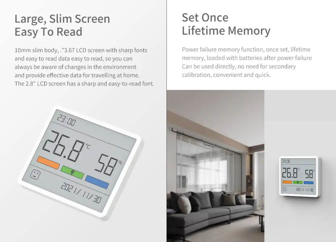 Picture of Xiaomi Duka Atuman TH1 Clock Electronic Thermohygrometer Thermometer Calendar 2.8' Thin Screen