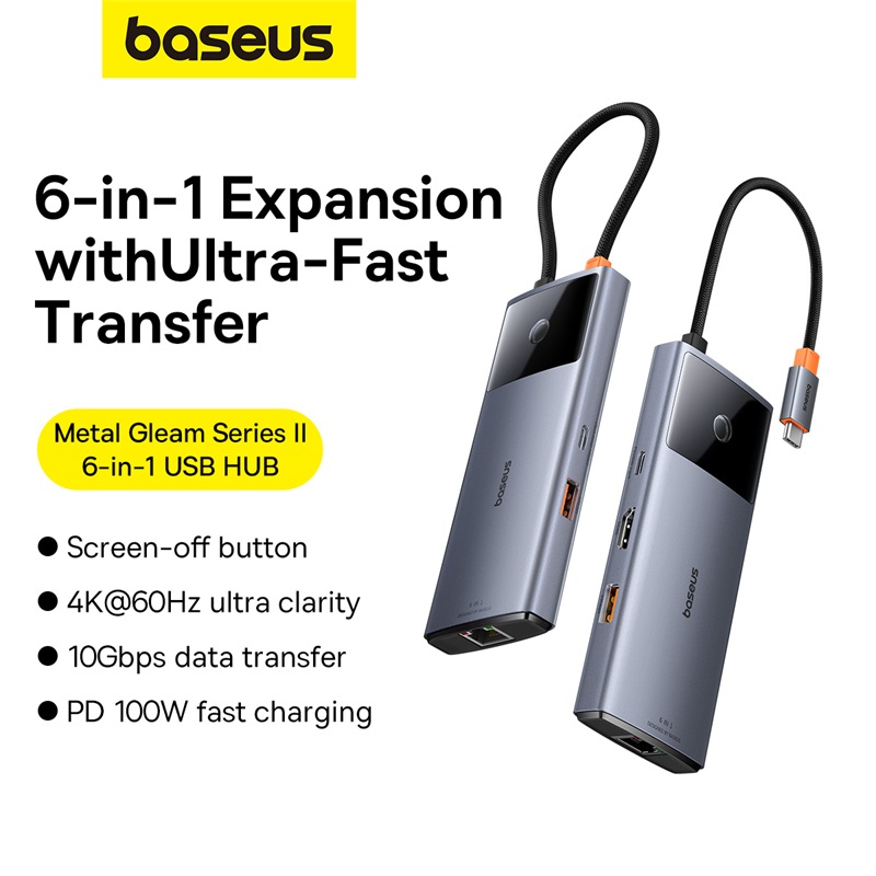 Picture of Baseus Hub Metal Gleam Series II 6 in 1 Type-C HUB HDMI 4K60HZ Rj45 Space Grey
