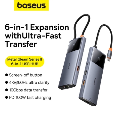 Picture of Baseus Hub Metal Gleam Series II 6 in 1 Type-C HUB HDMI 4K60HZ Rj45 Space Grey