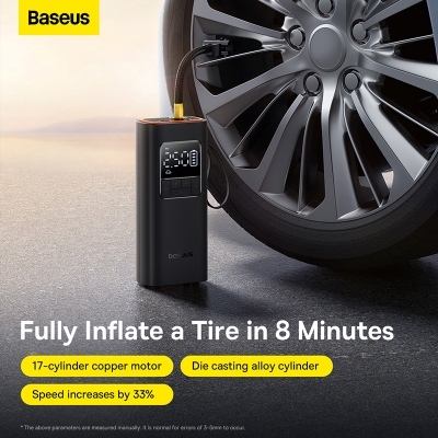 Picture of বেসিউস Inflator Super Mini Pro Series 4000mAh Wireless Car Tire Pumper Inflator Cluster Black