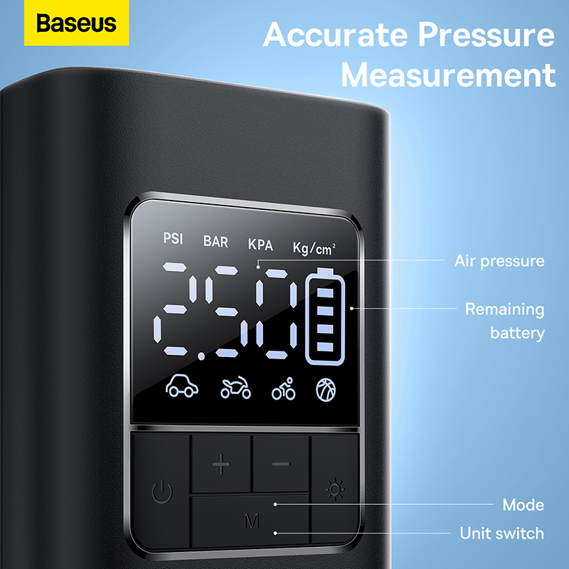 Picture of বেসিউস Inflator Super Mini Pro Series 4000mAh Wireless Car Tire Pumper Inflator Cluster Black