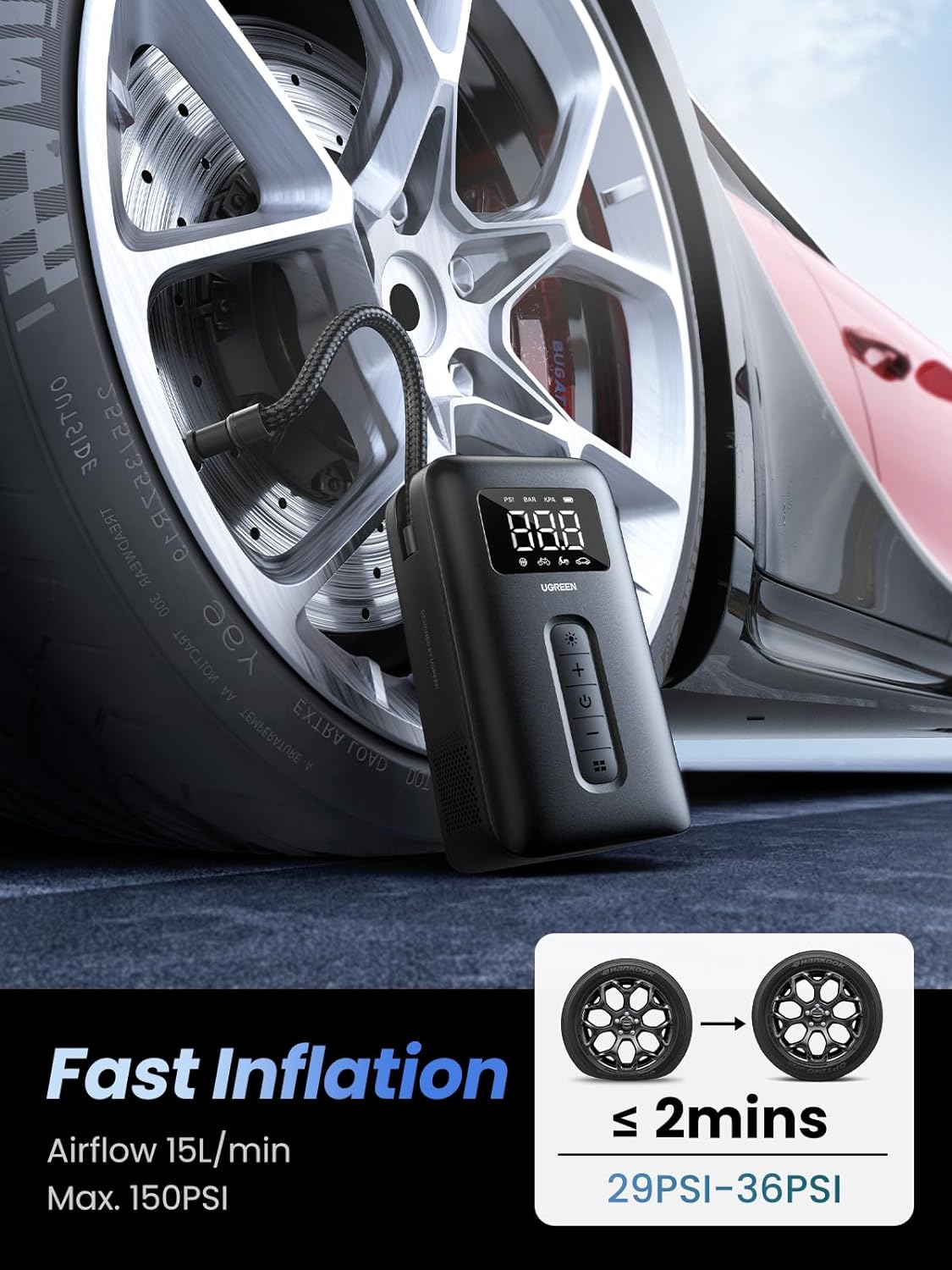 Picture of Ugreen Tire Inflator Portable Air Compressor 150PSI Air Pump