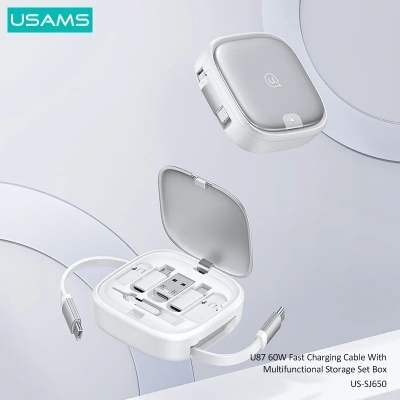 Picture of USAMS US-SJ650 U87 1m 60W USB / Type-C to Type-C / Micro / IP Fast Charging Cable with Storage Set Box -Black