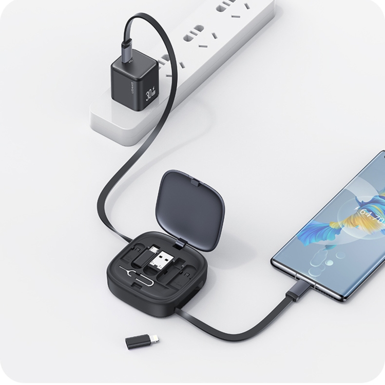 Picture of USAMS US-SJ650 U87 1m 60W USB / Type-C to Type-C / Micro / IP Fast Charging Cable with Storage Set Box -Black