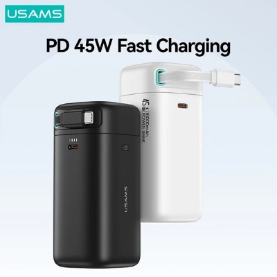 Picture of Usams US-CD216 PD 45W Dual Output 18000mAh Fast Charging Power Bank with Type C Retractable Magnetic Cable