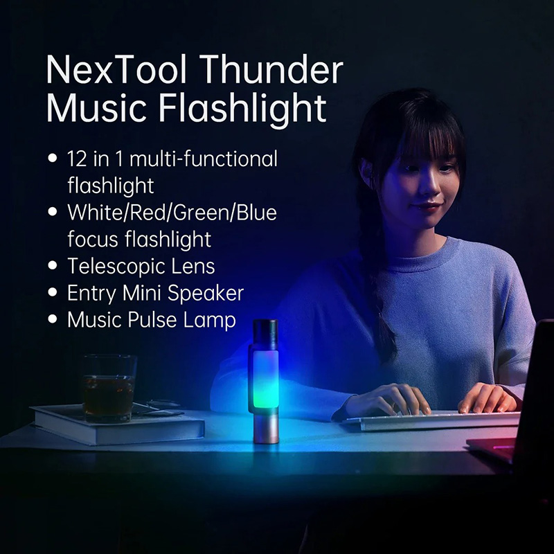 Picture of NexTool 12 In 1 900lm Flashlight With Speaker Pickup Rhythm Light 4 Colors Rechargeable Flashlight For Outdoor Camping