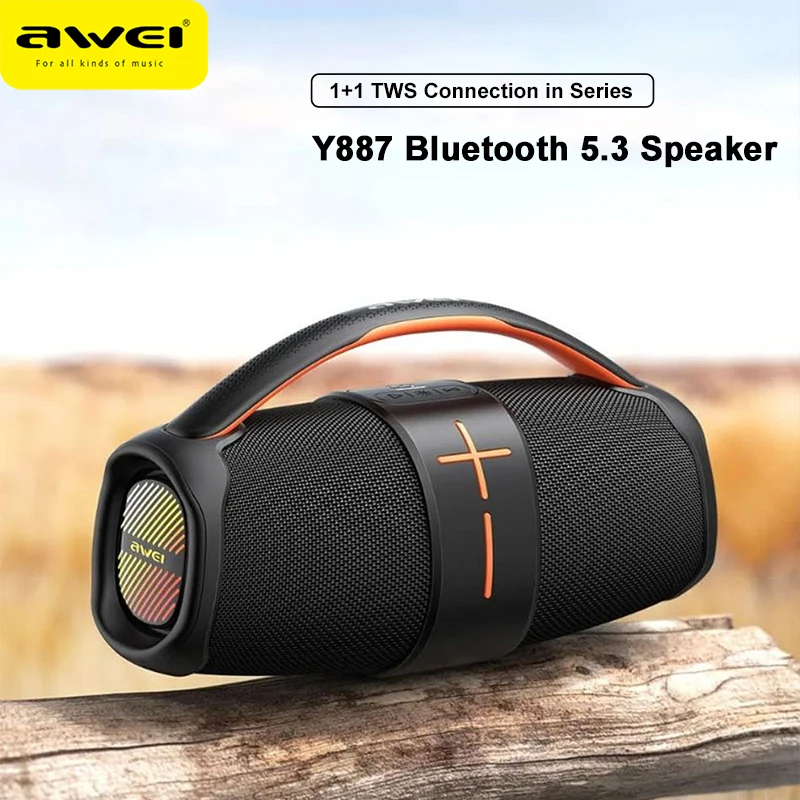 Picture of Awei Y887  Portable Speaker TWS Bluetooth 5.3 Outdoor Speaker with Balanced Bass AUX MP3 Player Waterproof Multiple LED Modes