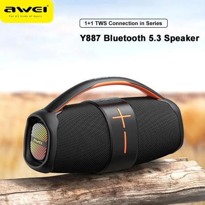 Picture of Awei Y887  Portable Speaker TWS Bluetooth 5.3 Outdoor Speaker with Balanced Bass AUX MP3 Player Waterproof Multiple LED Modes