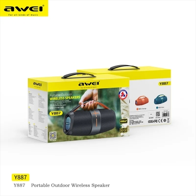 Picture of Awei Y887  Portable Speaker TWS Bluetooth 5.3 Outdoor Speaker with Balanced Bass AUX MP3 Player Waterproof Multiple LED Modes