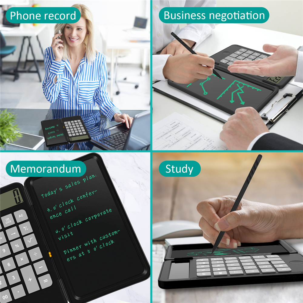 Picture of Portable Calculator & LCD Writing Tablet Digital Drawing Pad 12 Digits Display with Stylus Pen Erase Button Lock Function
