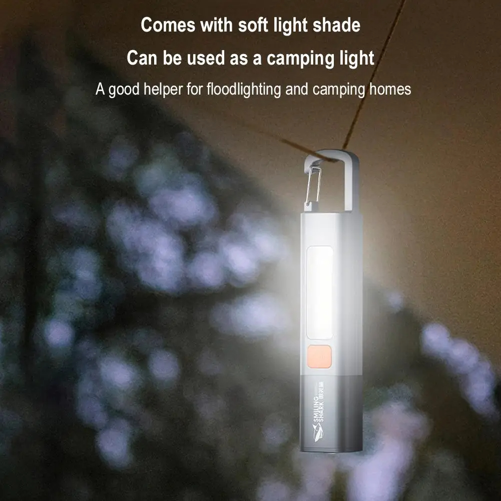 Picture of Smiling Shark SD1023 LED Torch Light XPE Super Bright Flashlight With Hook Camping Light USB Rechargeable Zoomable Waterproof
