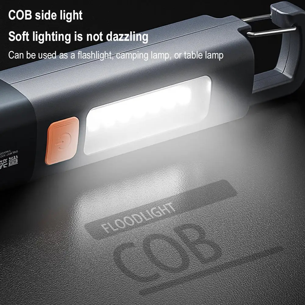 Picture of Smiling Shark SD1023 LED Torch Light XPE Super Bright Flashlight With Hook Camping Light USB Rechargeable Zoomable Waterproof