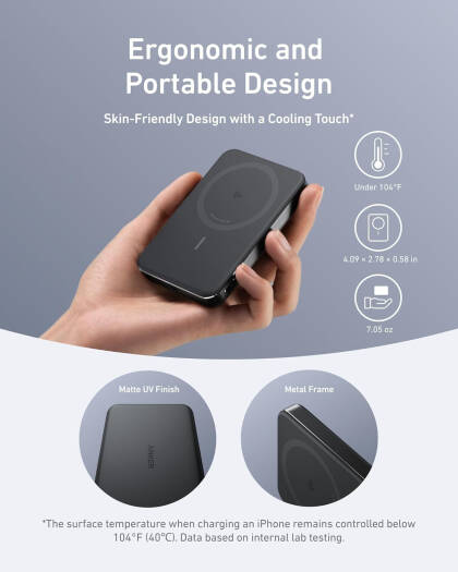 Picture of Anker MagGo Power Bank, 10,000mAh Total Capacity, Magnetic Portable, Qi2 Certified, 15W Ultra-Fast, MagSafe-Compatible, Ergonomic Design, For iPhone 16/15/14/13/12 Series, Black | A1664