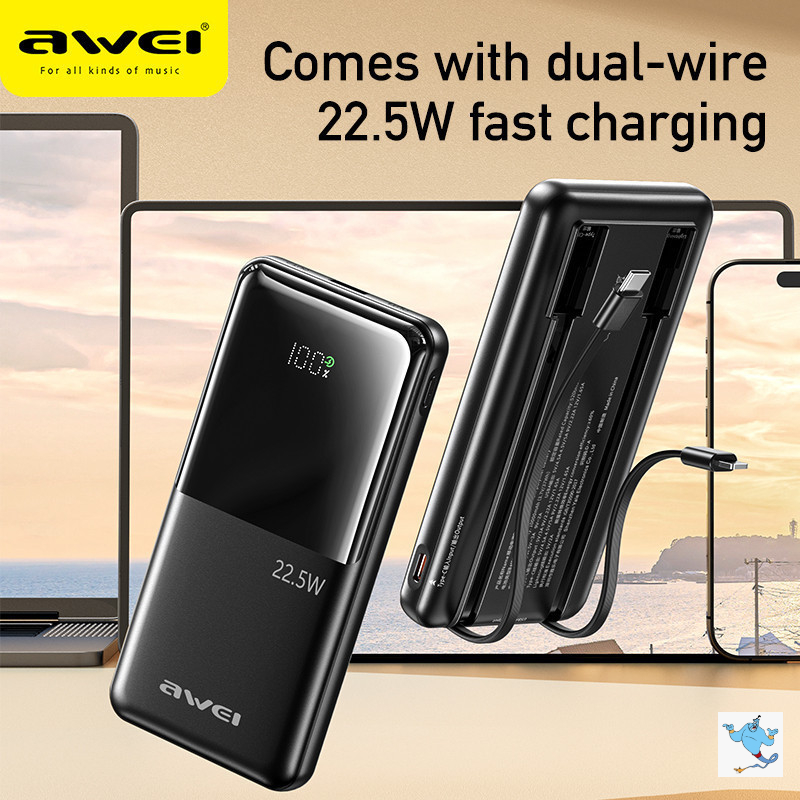 Picture of Awei P76K 22.5W 10000mAh Powerbank Built-In Cable
