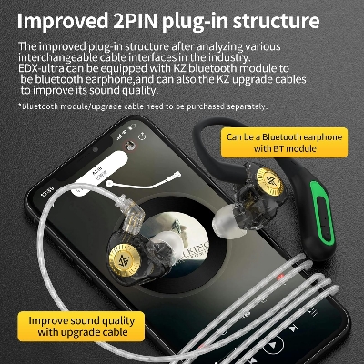 Picture of KZ EDX Ultra Wired Earbuds HiFi 10mm Dynamic Driver in-Ear Earphone IEM Headphones Bass Boost Noise Isolating Headphone Stereo Sound Tangle-Free Cord for Singer Musician DJ Stage(Black, with Mic)