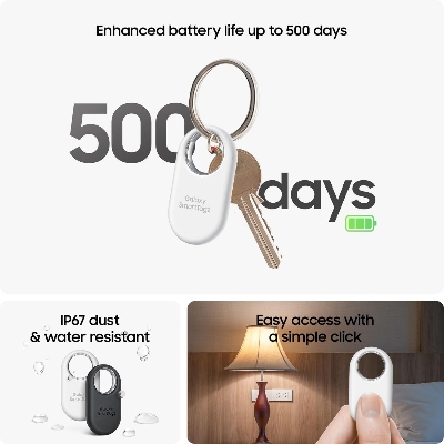 Picture of Samsung Galaxy SmartTag2, Bluetooth Tracker, Smart Tag  Locator Tracking Device, Item Finder for Keys, Wallet, Luggage, Pets, Use w/ Phones and Tablets Android 11 or Later, 2023, 1 Pack, Black
