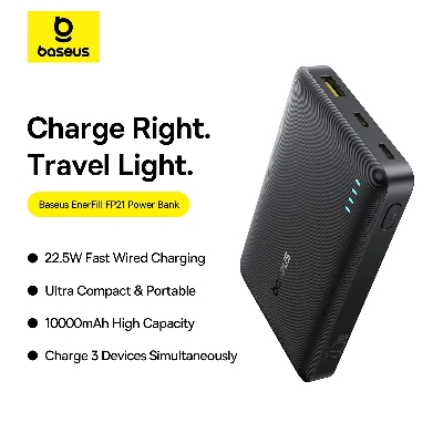 Picture of Baseus Power Bank FP21 EnerFill 10000mAh 22.5W With Type-c to Type-c Cable Black