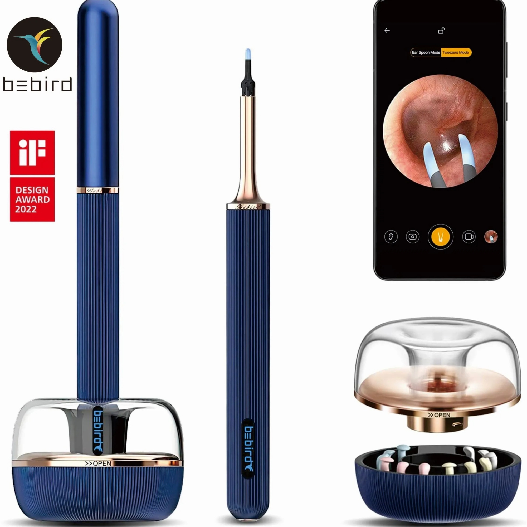Picture of Bebird Note 3 Pro Max Tips Ear Stickers Ear Wax Removal Visual Ear Cleaner Spoon And Tweezers 2 in 1 Otoscope With 1000W Camera
