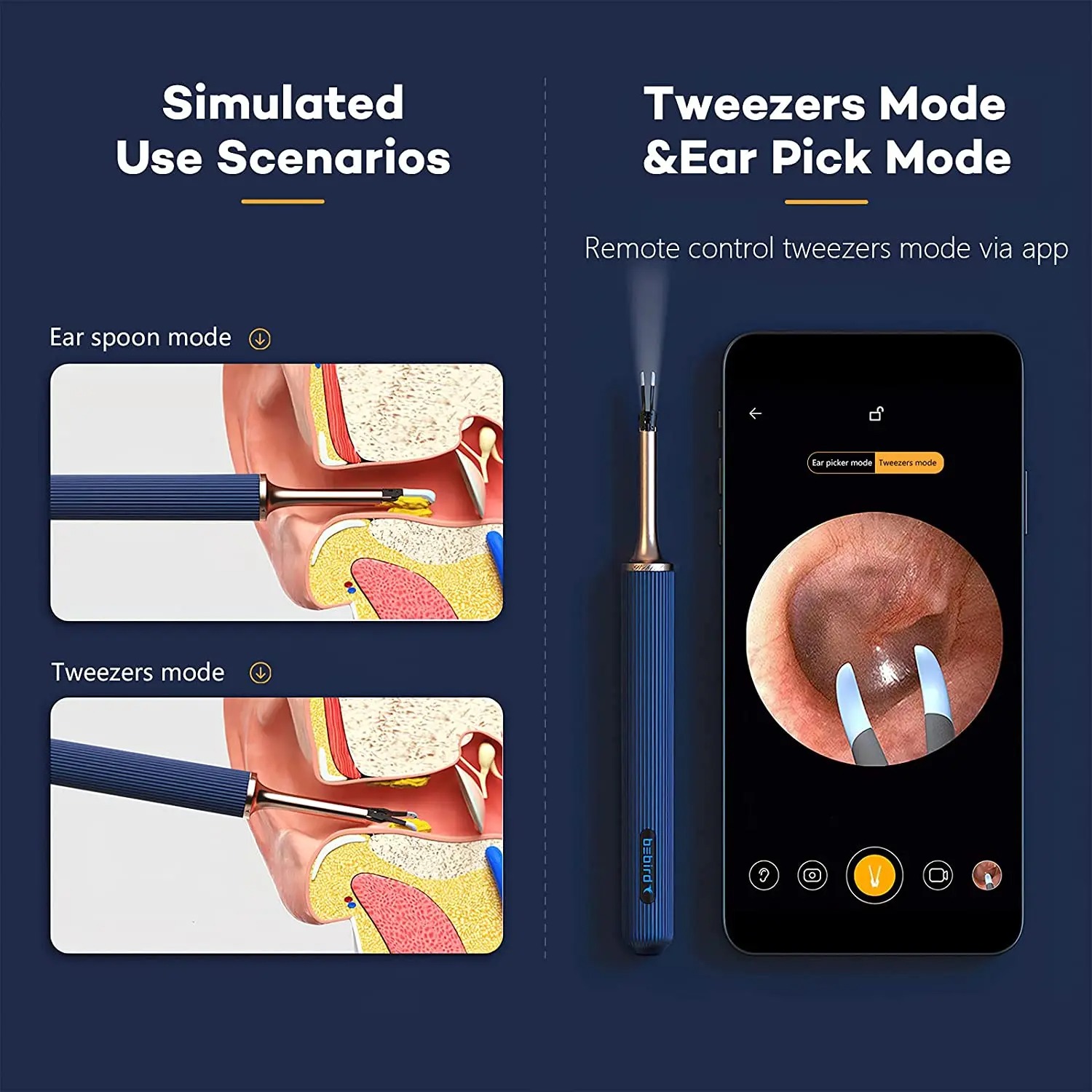 Picture of Bebird Note 3 Pro Max Tips Ear Stickers Ear Wax Removal Visual Ear Cleaner Spoon And Tweezers 2 in 1 Otoscope With 1000W Camera