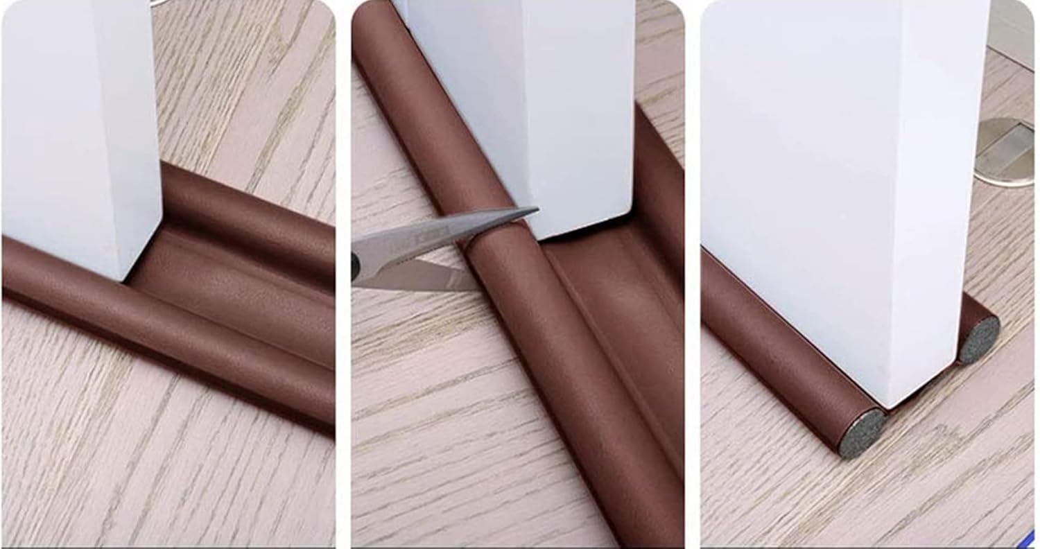 Picture of Bottom Door Seal Strip(Brown), Double Door Weatherstrip, Guard Sealant Door Stopper, Door Pull Stopper, Sound Insulation Wind and Water Proof with Insects