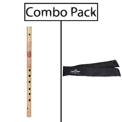 Picture of Combo of Bamboo Traditional C Sharp Key Whistle Flute and Flute Bag - Natural