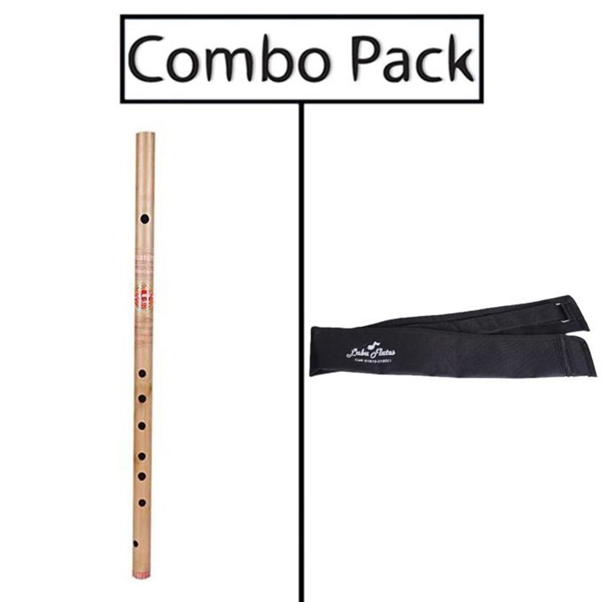 Picture of Combo of Bamboo Traditional Designed Flute A Sharp and Flute Bag - Natural