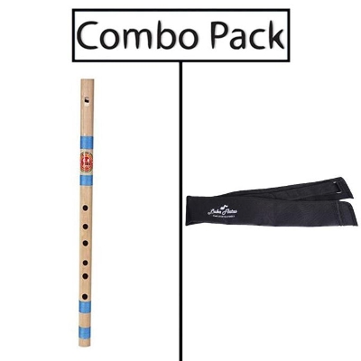 Picture of Combo of Bamboo Traditional C Key Whistle Flute and Flute Bag - Natural