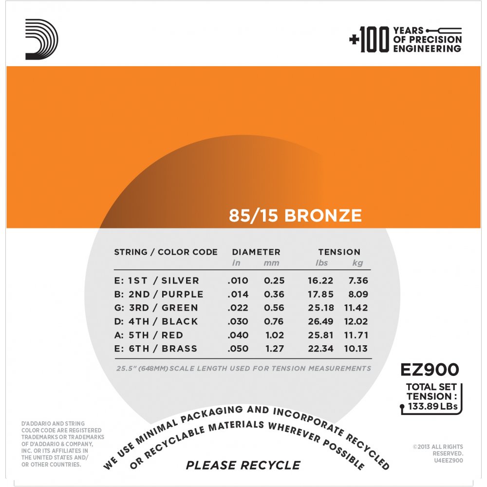 Picture of D'Addario EZ900 85/15 Bronze Extra Light Gauge .010-.050 Acoustic Guitar Strings Set