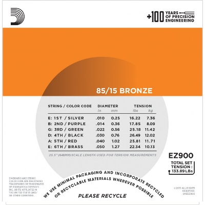 Picture of D'Addario EZ900 85/15 Bronze Extra Light Gauge .010-.050 Acoustic Guitar Strings Set