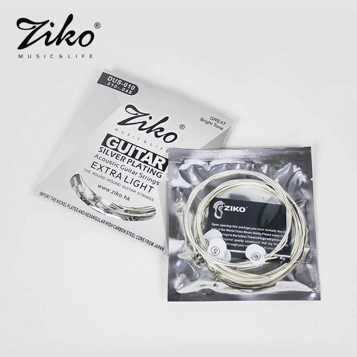 Picture of ZIKO DUS-010 SILVER PLATING EXTRA LIGHT Acoustic Guitar Strings SetBright Rich Tone