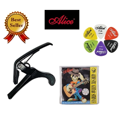 Picture of ALICE Best Selling Alice A007A/BK Guitar Capo, Alice Colorful Guitar Picks & Alice 206 Acoustic Guitar Strings Official Combo Offer