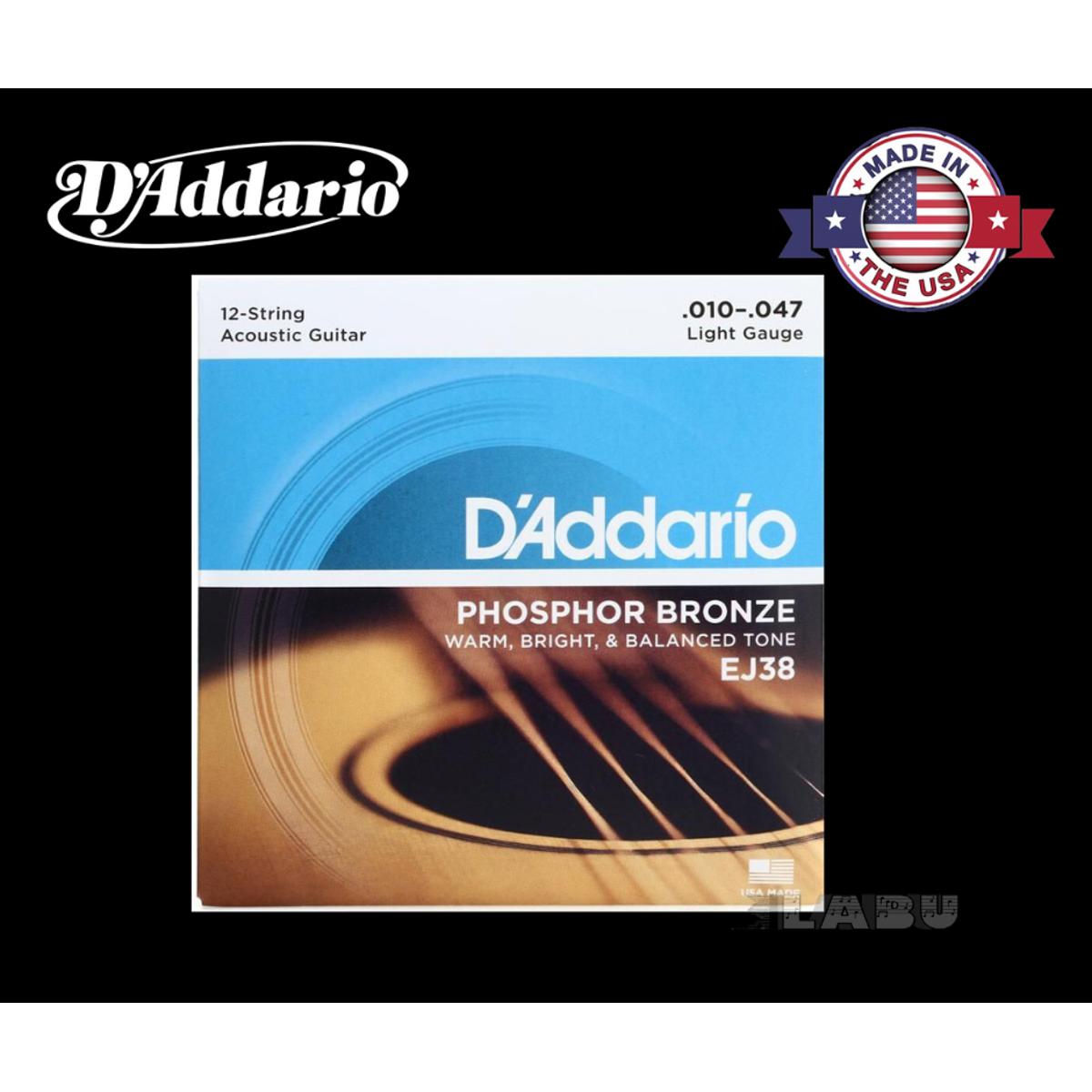 Picture of D'Addario EJ38 12-String Phosphor Bronze Acoustic Guitar Strings, .010-.047 Light Gauge