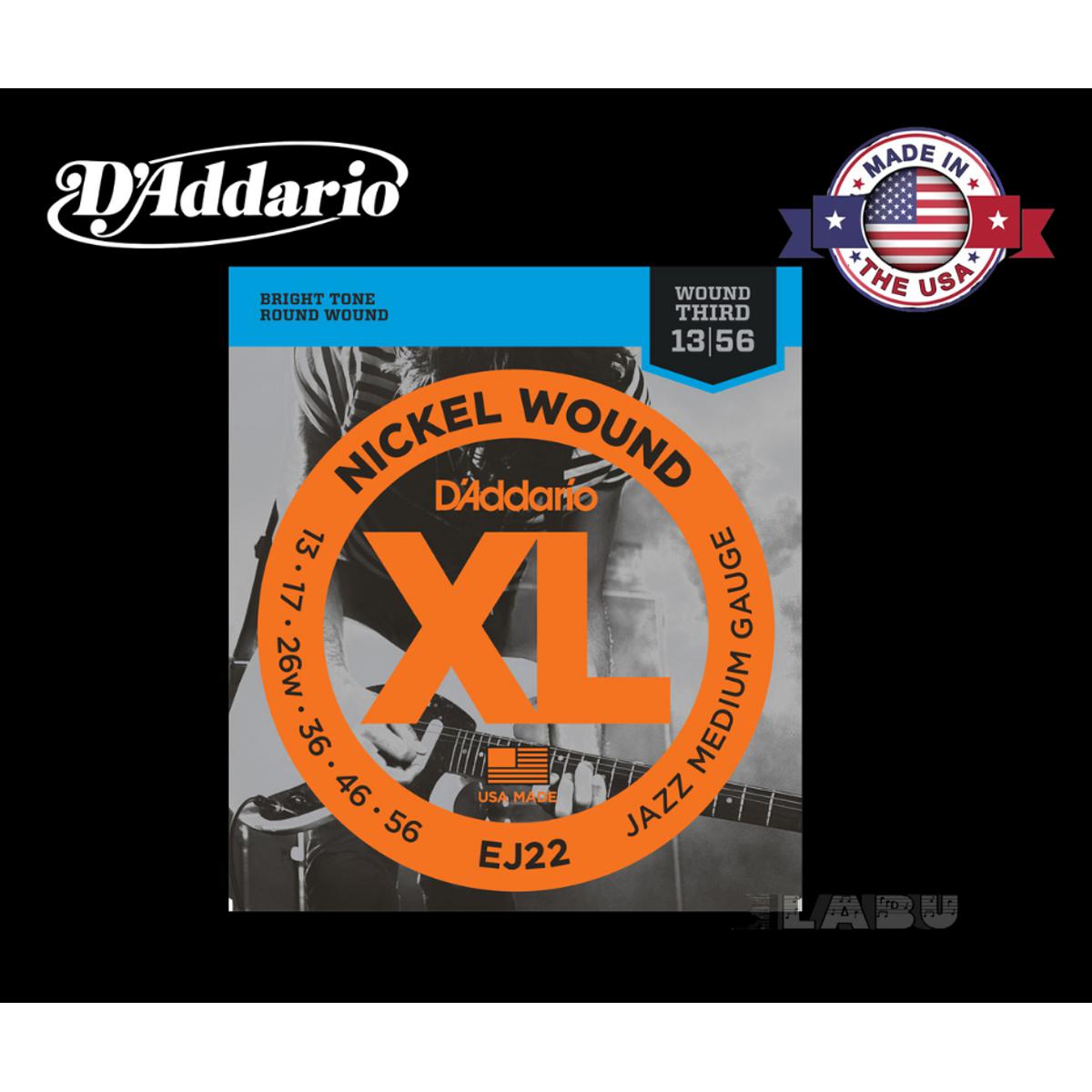 Picture of D'Addario EJ22 Jazz Medium Nickel Wound Electric Guitar Strings 13-56 Bright Tone Round Wound