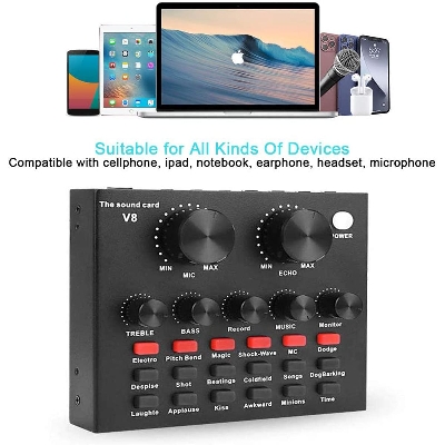 Picture of V8 sound card for living show Usb External Sound Card For Mobile Computer Audio Interface Sound Card With Bluetooth