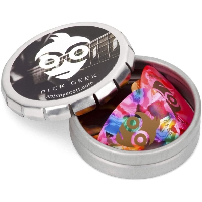 Picture of Pick Geek Guitar Picks - 16 Cool Custom Guitar Picks For Your Electric, Acoustic, or Bass Guitar - X-Heavy, Heavy, Medium & Light - Presented in a Luxury Metal Pocket Box